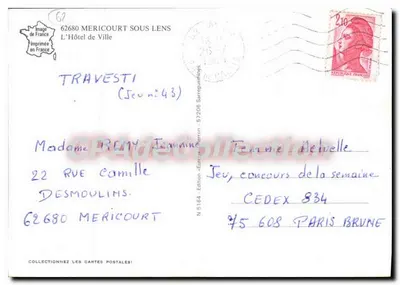 Hôtel de Ville de Mericourt-sous-Lens — Edição Europe-Édition — N° 5164 — Verso