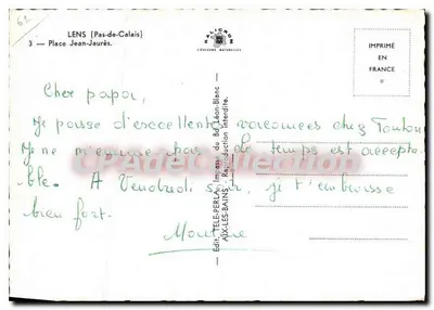 Lens (Pas-de-Calais) — Praça Jean-Jaurès — Editor Télé-Perlan, n°62 — Verso