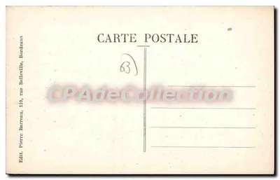 Grand Hôtel — Clermont-Ferrand, Praça de Jaude — Editor Pierre Barreau, Bordeaux — Verso