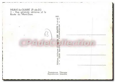 Murat-le-Quiare (P.-de-D.) — Vista general aérea y la Carretera del Mont-Dore — Ediciones Aeriennes Comber, Mâcon — Reverso