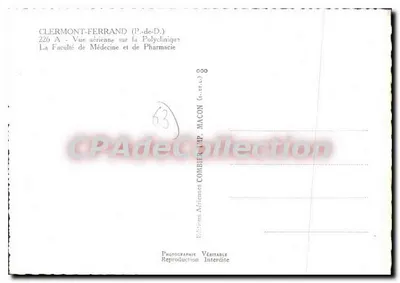 Clermont-Ferrand — Vue aérienne de la Faculté de Médecine et de Pharmacie — Éditions Combier — Verso