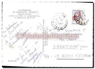 Półnowoczesna pocztówka L'Auvergne Livradois Ambert Puy de Dome hotel miejski i perspektywa na bulwar Hen — Rewers