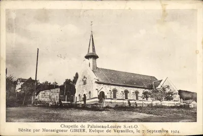 Bilhete postal antigo Capela de Palaiseau Lozère S O Benite por Monseigneur Gibier bispo de Versailles em 7 de Setembro