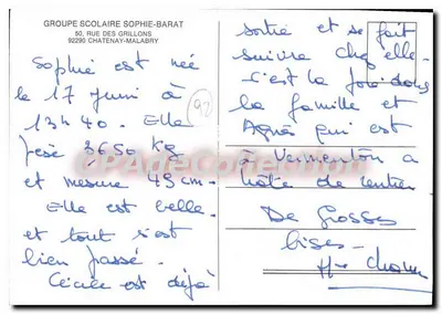 Escola Sophie-Barat — Grupo Escolar Sophie-Barat, Châtenay-Malabry — Grupo Escolar Sophie-Barat — Verso