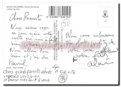 Colombes — widok ratusza i ogrodu — CPAdeCollection — Rewers