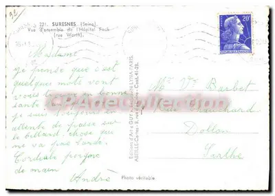Suresnes (Seine) — Widok całego szpitala Foch (ulica Worth) — Éditions d'Art Guy, Paryż — Rewers
