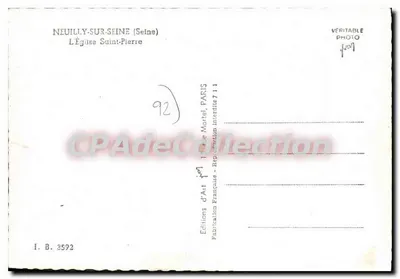 Neuilly-sur-Seine — Igreja de São Pedro — Edições d'Art Mortel, Paris — Verso