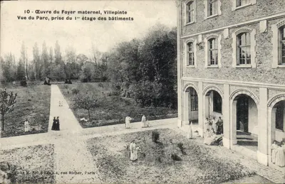 Obra do Lar Maternal, Villepinte — Vista do parque tirada do primeiro andar dos prédios — Editor: Chiche M. Rél & Cie, 4, rue Richer, Paris