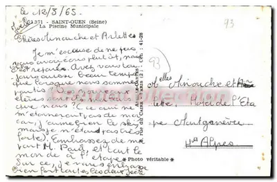 La Piscine Municipale w Saint-Ouen (Seine) — widok basenu z pływakami i skokami — wydawca Lyna — Rewers