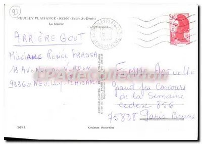 Prefeitura de Neuilly-Plaisance — editor LYNACOLOR, n° 2651 — Verso