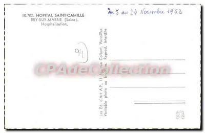 Hospital Saint-Camille — Bry-sur-Marne (Seine) — Éd. d'Art A.P. — Verso