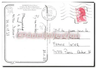 Domont — vista da cidade, igreja Santa Maria Madalena, rua da Prefeitura e praça Verdun — Bilhete postal antigo de Coleção — Verso