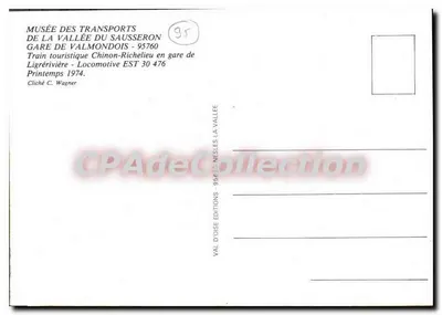 Bilhete postal semimoderno Museu dos Transportes da Valey do Sausseron estação de Valmondois estação de Ligrérivière locomotiva — Verso