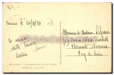 Cannes — Ogólny widok z wzniesienia Chevalier — wydawca Bella, nr 679 — Rewers
