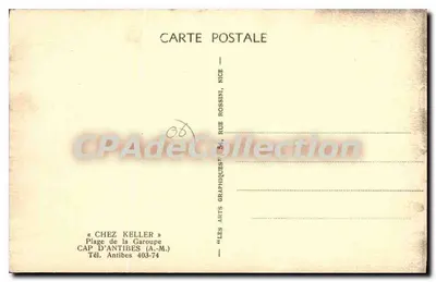 Praia da Garoupe — Cabo de Antibes — editor Chez Keller, Nice — Verso