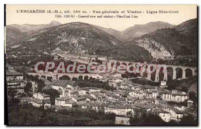 L'Escarène (A.-M.), alt. 366 m. — Vista geral e Viaduto — Linha Nice-Coni