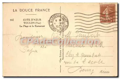 La Spiaggia e il Ristorante — Costa d'Azurra — Les Éditions d'Art YVON, Parigi — Verso