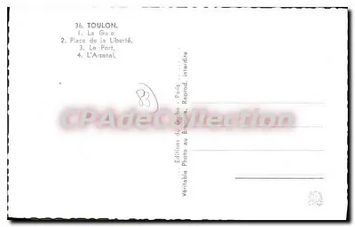 Toulon — Gara, Plac Wolności, Port, Arsenal — Wydawnictwo Bonheur, Paryż — Rewers