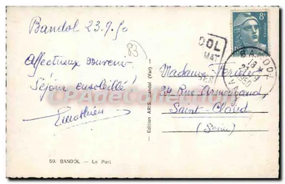 Bandol — O Porto — Edição ARIS, Bandol (Var), n°59 — Verso