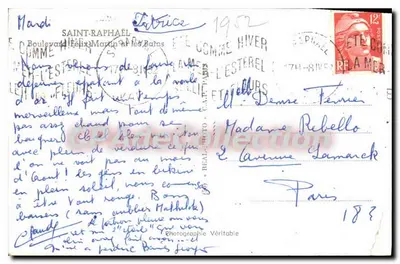 Plaża w Cannes — widok na promenadę i hotel Beau-Séjour — wydawca 'Photographie Véritable' — Rewers