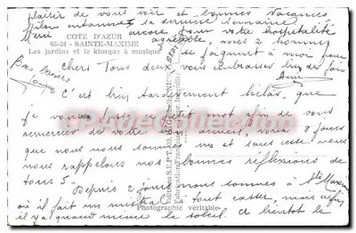 Jardins e o kiosque de música — Sainte-Maxime — Edições S.E.P.T. 35, Biarritz — Verso
