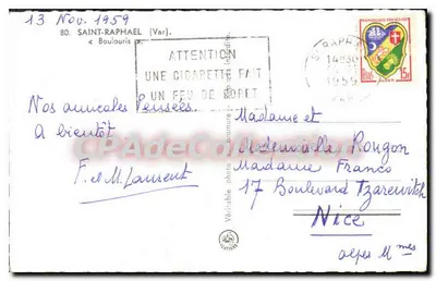Kobieta siedząca na ławce obok morza — Saint-Raphaël (Var) — Stara pocztówka deCollection — Rewers