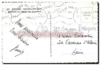 Vista da descida do caminho dos Douantiers em Toulon — Ed. Bouvet-Sourd-Berl, 31, rue Pictet, Toulon — Verso