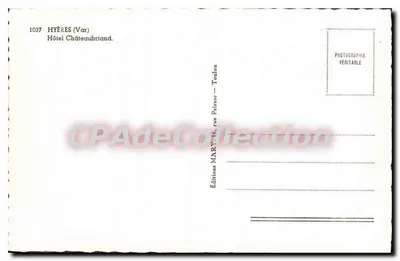 Hotel Châteaubriand — Hyères (Var) — Edizione MARY, Toulon — Verso