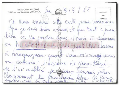 As Casernas Chabran — Draguignan (Var) — Imprimerie de France — Verso