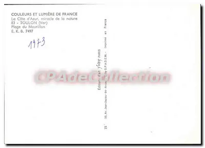 Praia do Mourillon — Toulon (Var) — Éditions d'Art France, n° 7497 — Verso
