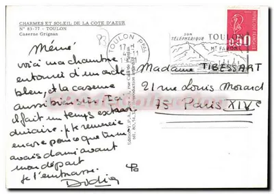 Charmes e Sol da Costa Azul — Caserne Grignan — Edição Y.P.A. — N° 83-77 — Verso