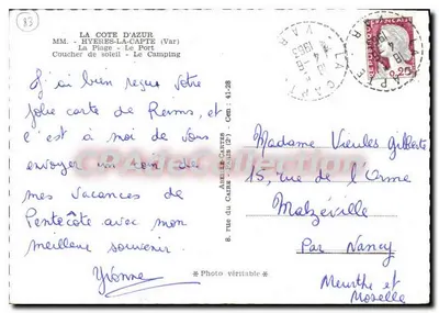 Hyères-La Capte — Lembrete — Foto Verdadeira — Verso