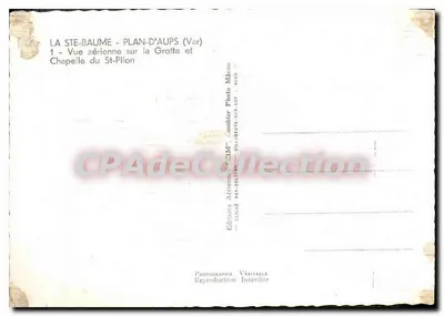 La Ste-Baume - Plan-d'Aups (Var) — Widok z lotu ptaka na Groto i Katedrze św. Pilon — Wydawnictwo Aériennes CLM, Agen — Rewers