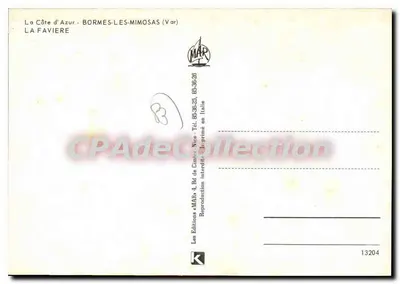 La Favière - Bormes - Les Mimosas (Var) — Uitgaven MAR — Achterkant