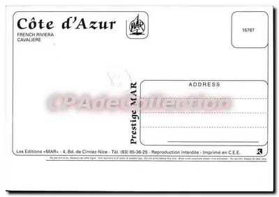 Pensatie van Ridder — Kust van de Azuurzee — Les Editions «MAR» — Achterkant