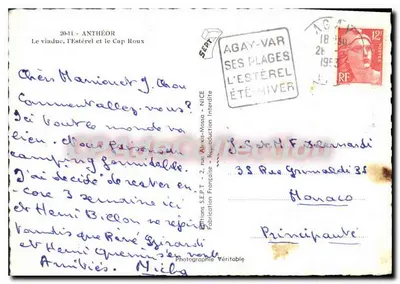 Het viaduct, de Estérel en de Cap Rosso — Agay-Var, 1953 — Sépt. Fabrications Françaises — Achterkant