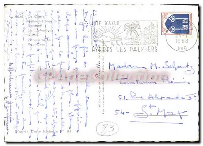Costa de Azur — Tarjeta postal turística — Ediciones Rella — Reverso