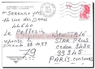 Le Pellerin — Widok z lotu nad mostkiem na Loirze i kościołem — Éditions et Impressions Combier / Mâcon — Rewers