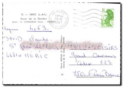 Foyer de la Perrière — Héric (L.-Atl.) — Editor: Pierre Artaud & Cie, Nantes — Verso
