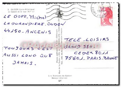 Oudon (Loire-Atlantique) — O bassin e a torre (século XV) — Pierre Artaud & Cie, Editores — Verso