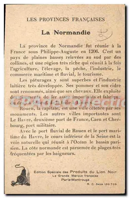 Normandia — As Províncias Francesas — Edição Especial dos Produtos do Leão Negro — Verso