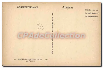 Plage van Saint-Valery-en-Caux — kliffen en badgasten — uitgever: Liet et Nurbuin, Parijs — Achterkant
