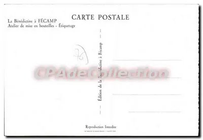 La Bénédictine en FÉCAMP — Laboratorio de envasado — Etiquetado — Edición de la Bénédictine en Fécamp — Reverso