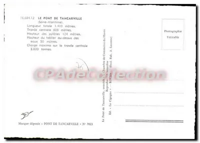 Most Tancarville — Seine-Maritime — Wyd. La Cigogne, N° 7013 — Rewers