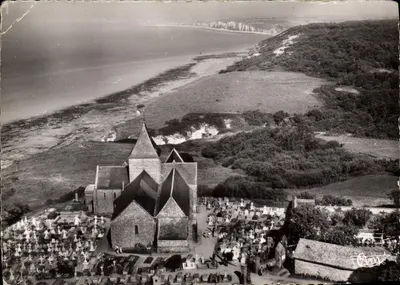 Varengeville-sur-Mer — Aerial View of the Church Facing the Sea — Photographer C. G. (C. G. G. ?) — No. 3174