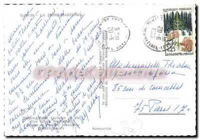 A Seine-Maritime — Carta postal turística com mapa rodoviário e locais — Editor Normacolor — Verso
