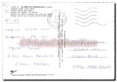 Ponte de Tancarville — vista aérea — La Cigogne, N° 7013 — Verso