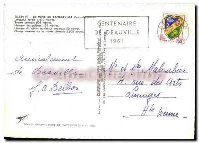 Most Tancarville — Seine-Maritime — Fotografia Dumaud, wyd. La Cigogne N° 7.013 — Rewers