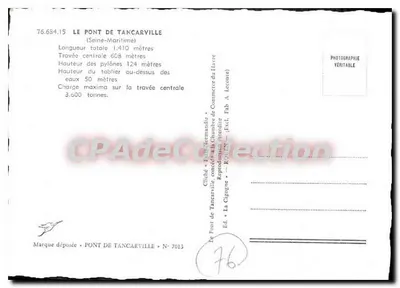 Most Tancarville — Seine-Maritime — Wyd. La Cigogne N° 7013 — Rewers