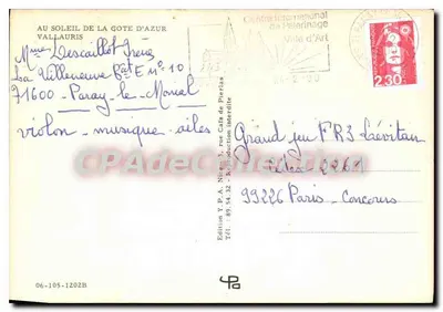 Vallauris — Lembrete de Vallauris — Edição Y.A. Nica — Verso